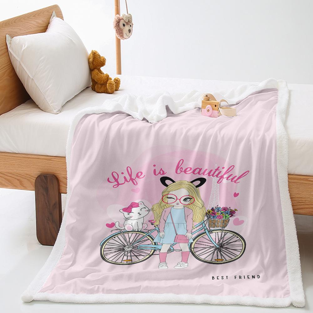 Couple Simple Painting 2D Digital Printing Thickened Lamb Wool Crystal Fleece Blanket One Piece