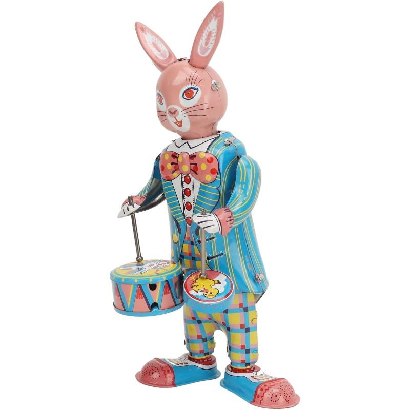 Rabbit Clockwork Toy, Metal Vintage Retro Swinging Drumming Rabbit Wind Up Toys for Gifts Collection Decoration