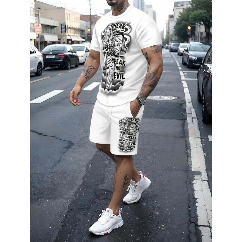 Summer Casual Men s Set: Casual Roller Skating, Lightweight, Breathable, Quick-drying, Polyester Fiber 3D Digital Print S