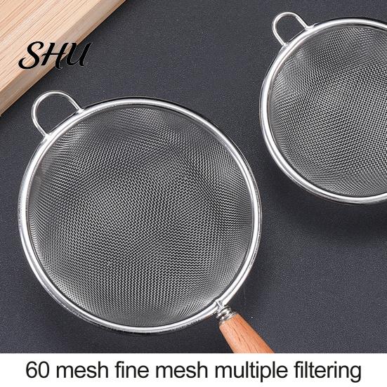 Manual Noodle Scoop Flour Sieve Anti-Slip Fine Mesh Comfortable Grip Stainless Steel Multi-function Strainer Heat Insulation Juice Filter Oil