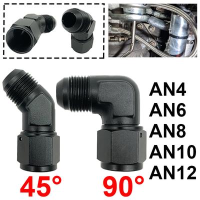 4AN 6AN 8AN 10AN 12AN Black Female To Male Union Flare 45 Degree 90 Degree Swivel Oil Fuel Hose Fitting Adapter Aluminium