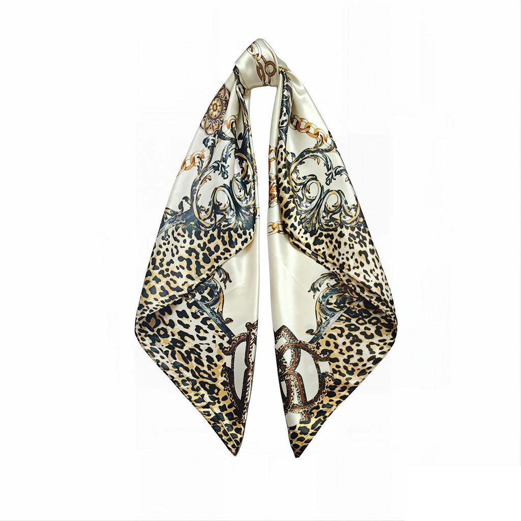 Leopard Print 90cm Silk Headscarf for Women - Versatile European & American Style with Paisley Design