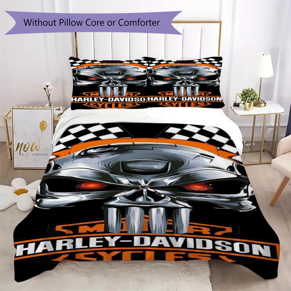 Chrome Skull Harleydavidson Biker Bedding 1 Duvet Cover 2 Pillowcase Without Core Without Core Christmas Birthday Gift