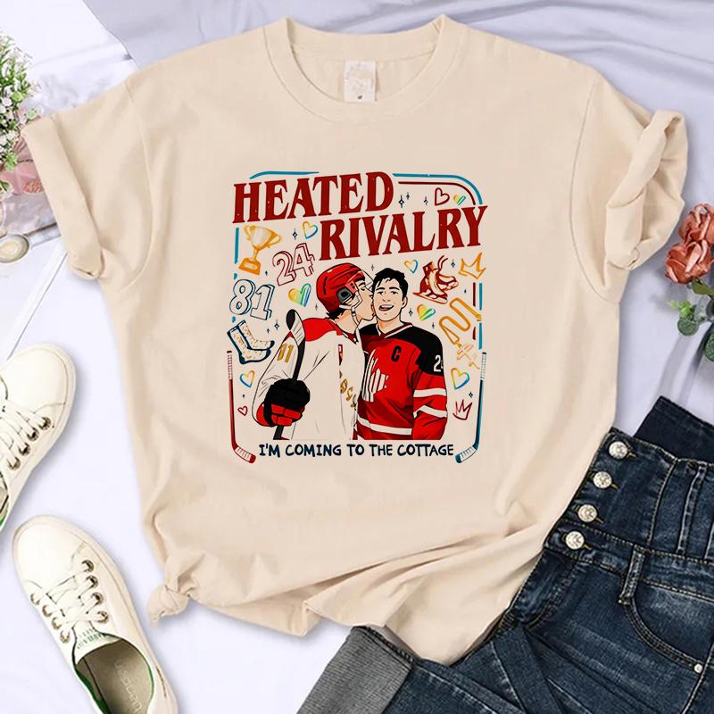 Lässige Gothic T-Shirts Oberteile Damen Grafik Vintage T-Shirt Heated Rivalry Print Rundhals Ärmel T-Shirt Kleidung Ästhetische Kleidung