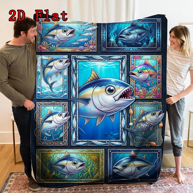Oceanic Fish Art 2D Flat Pattern Flannel Blanket, High quality All Seasons, Home Decor, Warmth and Comfort, Perfect for Christmas Gifts.