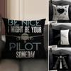 Black Pattern For Airplane Pilots 2 Pillow Case Natural Linen Double-Sided Printing Sofa Home Decor Cushion Cover