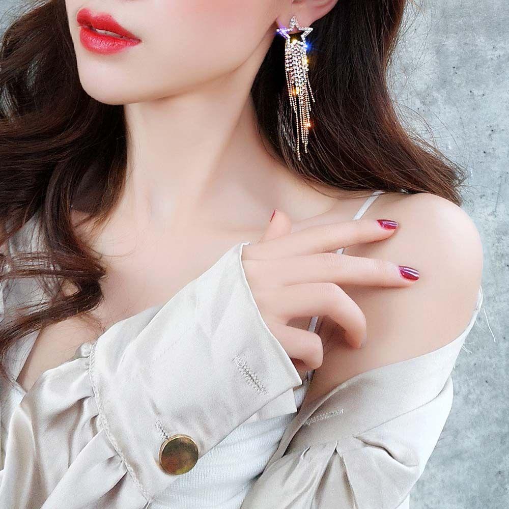 Star Accessories Rhinestone Tassel Crystal Jewelry Drop Earrings Dangle Earring Stud Earrings