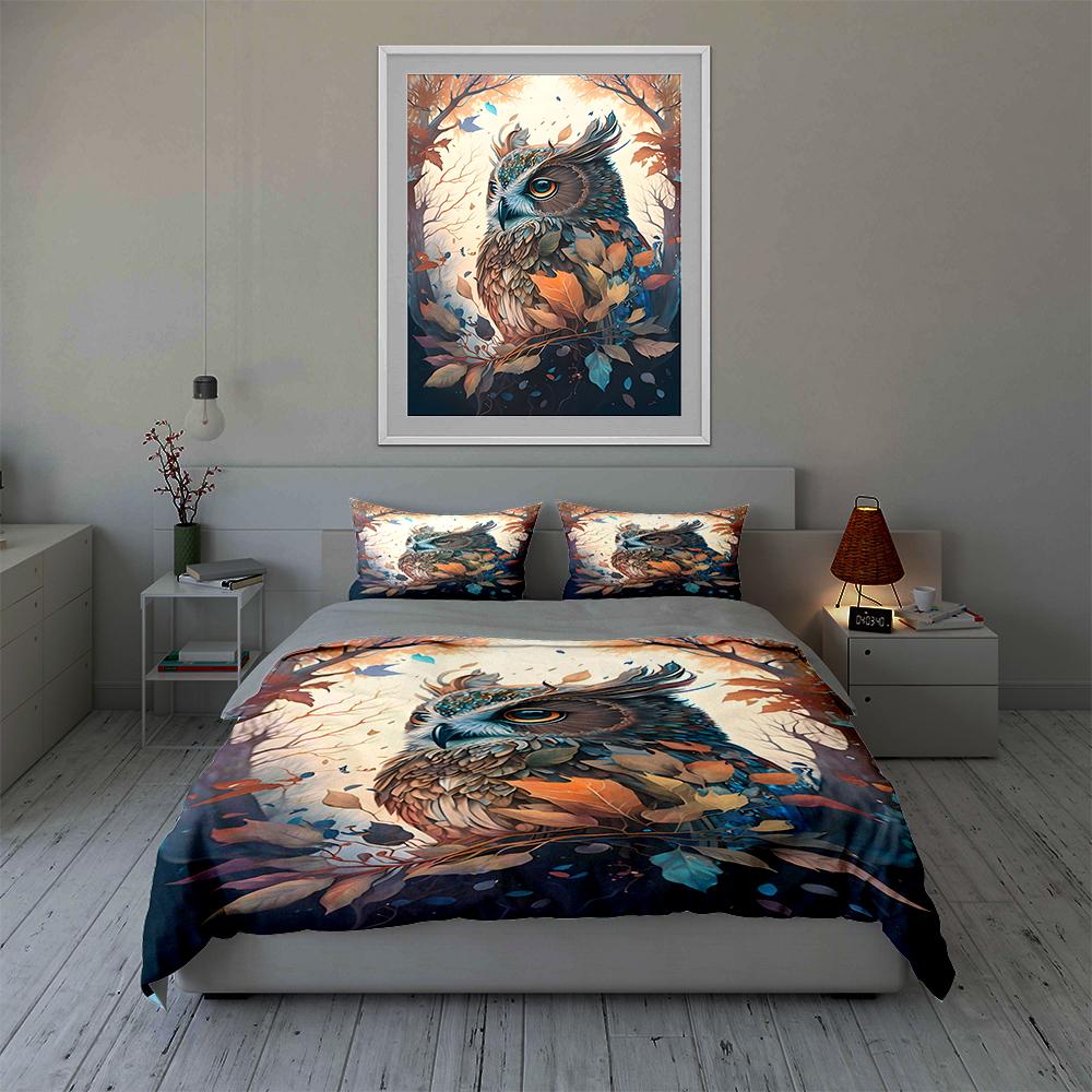 Owl autumn motif. Bedding Duvet cover sets Duvet covers Pillowcases gifts (1 * Duvet Cover 2 * Pillowcases, without duvet insert)