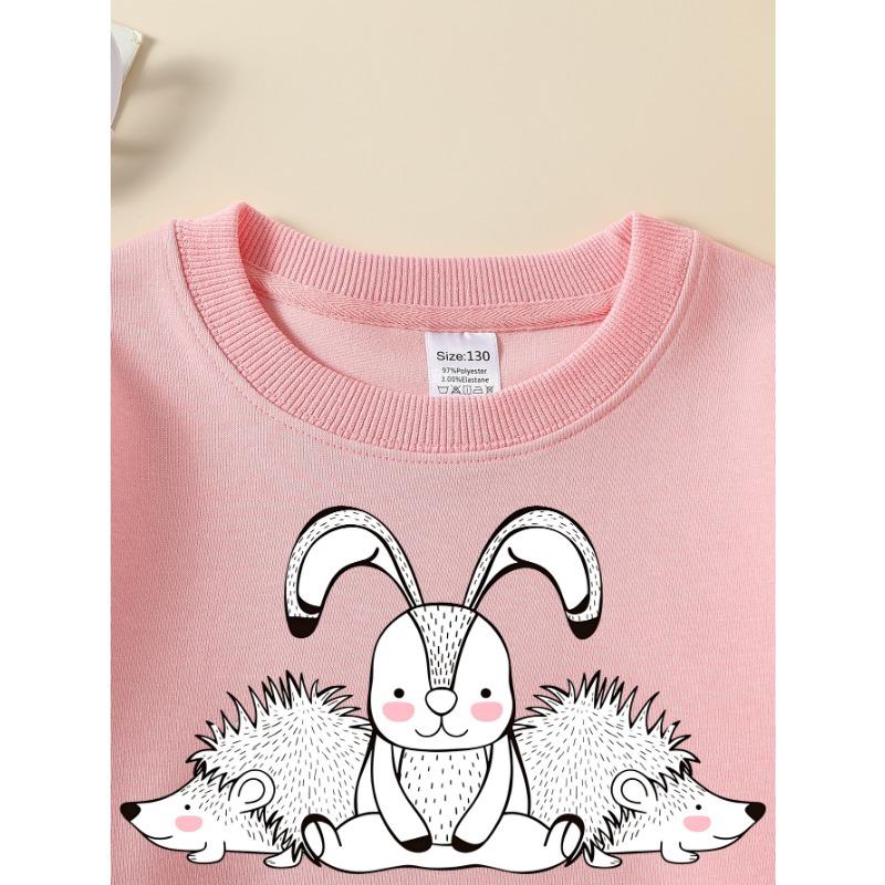 European Sizes Girls' Crewneck Sweatshirt Cute Rabbit And Hedgehogs Pattern, Spring And Autumn, Sportswear And Casual, Soft, for Kids & Teens.
