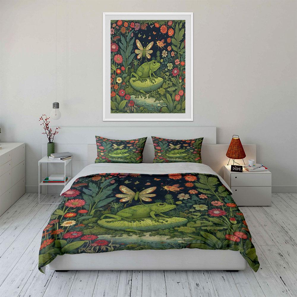 Frog And Butterfly In Enchanted Garden Printed Duvet Cover Set1 Duvet Cover+2 Pillowcasemulti Size Bedroom Bedding Decor