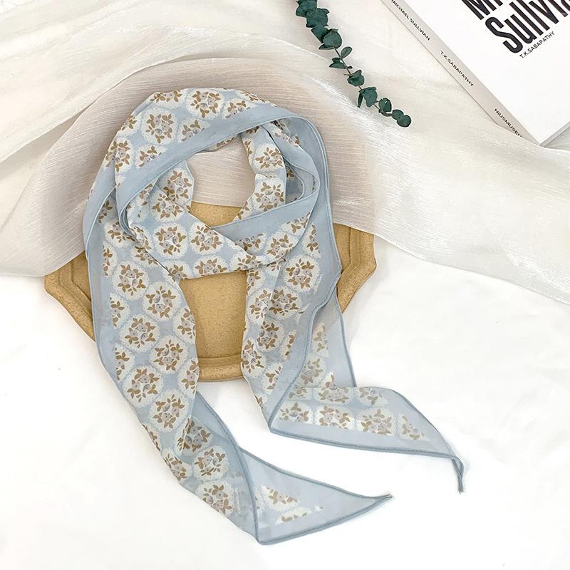 Long Silk Scarf Neck High-end Decorative Scarf Multi-functional Floral Headscarf Headband Hair Tie Waist Belt Streamer