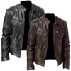 Men's Leather Jacket Standing Collar Biker Leather Jacket Jacket