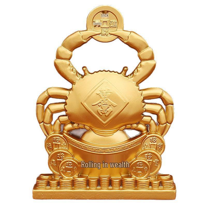 Brass Wealth Crab Ornament with Pincers Holding Coins