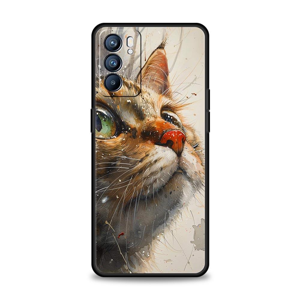 Custodia per Telefono Gatto Carino Per Oppo A17 A31 A54 A57 A78 A79 A98 Find X5 X6 Reno 6 7 8 10 11 12 13 F Pro 5G Copertura Morbida in TPU Fundas Capas