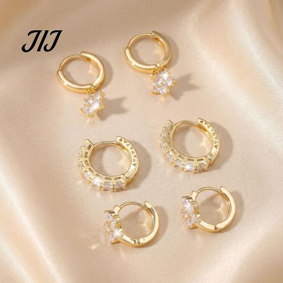 Chic Gold Plated Ear Decorations 3 Pairs Star Zirconia Flower Drop Earrings, Minimalist Dangle Earrings Stylish Gift for Her on Anniversary