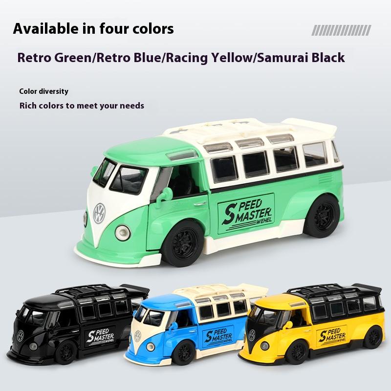 DDM Volkswagen T1 Transporter Bus Modified Simulation Diecast & Toy Vehicles Sounds & Light Pull Back Car 1:32 Alloy Model