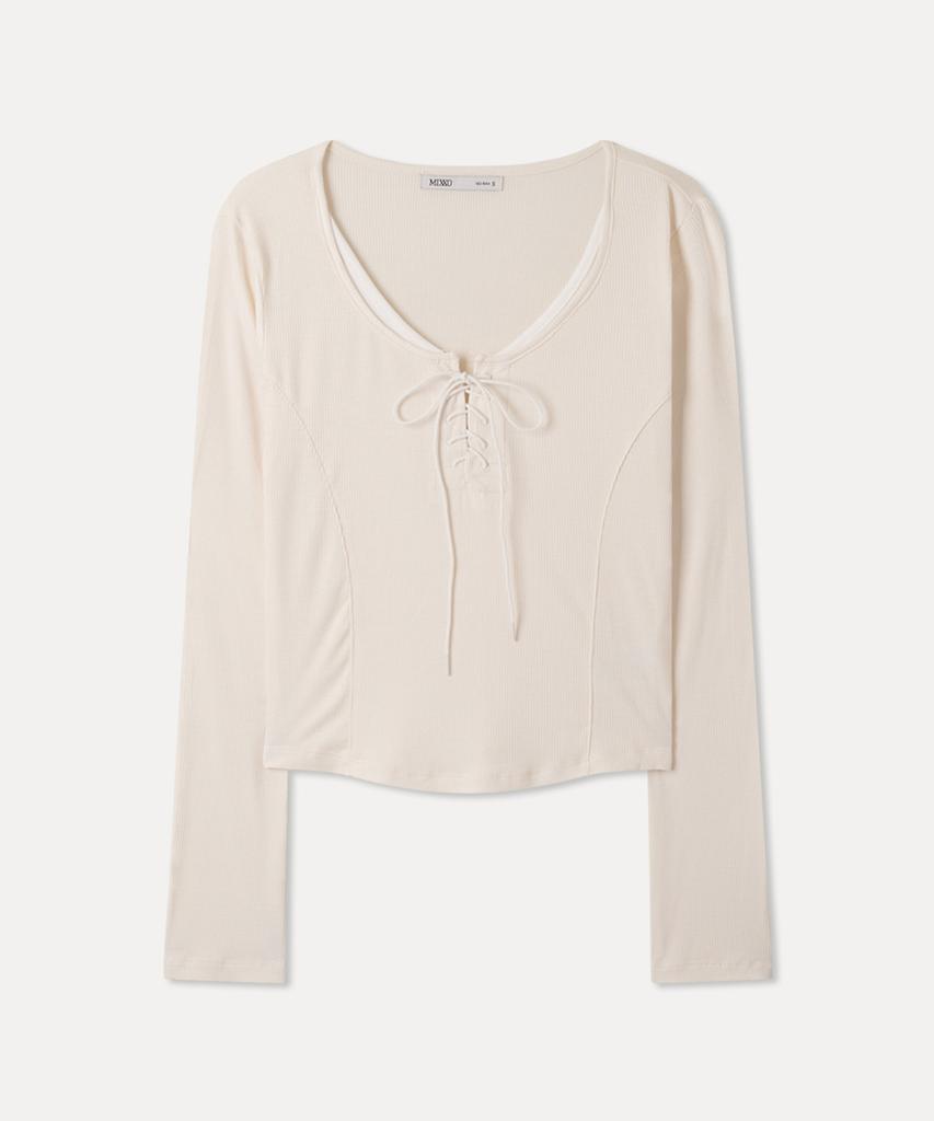 MIXXO Lace-Up Cutout Long Sleeve T-Shirt Re Lwg33Ss_Miwlwg51Qs