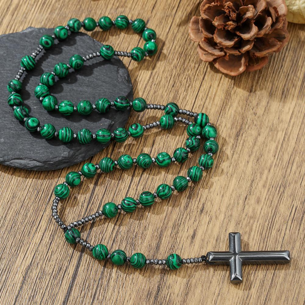Natural Stone Black Agate Tigers Eye Cross Necklace For Men Hip Hop Jewelry