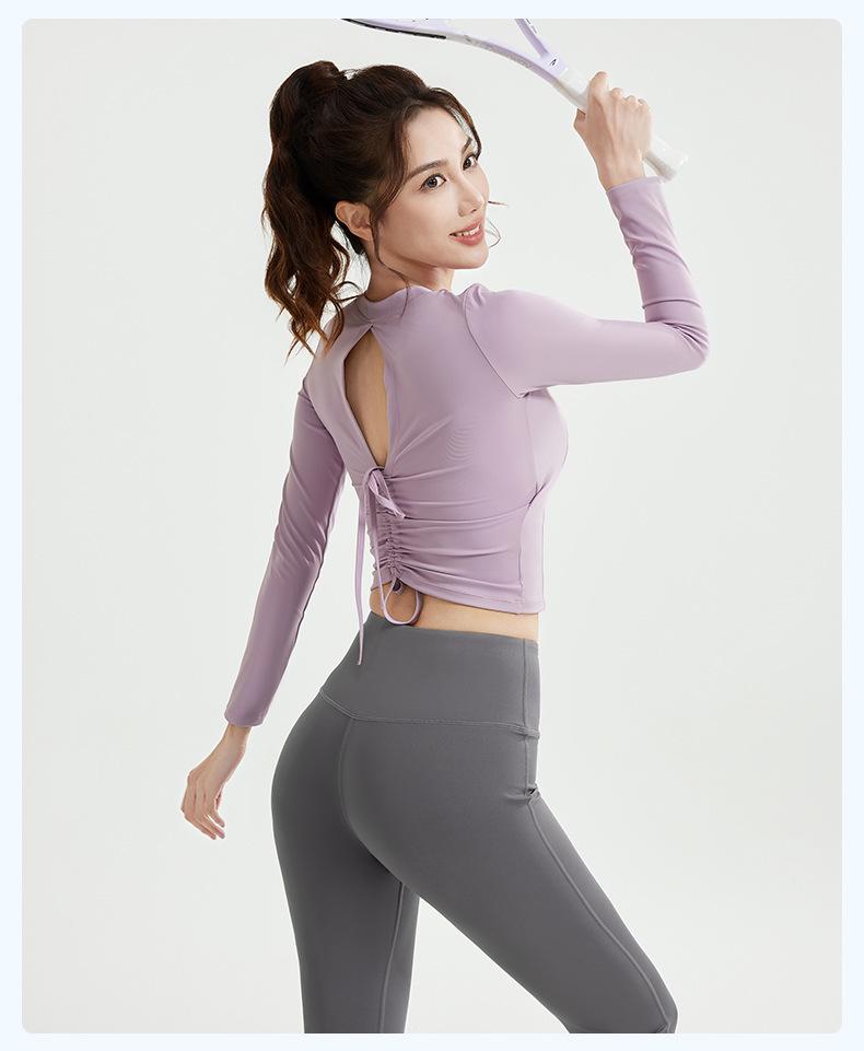 2025 Women's Breathable Running Set with Long Sleeve, Cutout Back, Drawstring, and Chest Pads