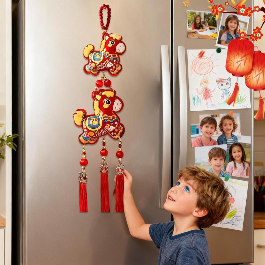 Horse-shaped Wall Decoration - Acharm With Bell Pendants - New Year Embroidery Decoration - Symbolizing Blessings, New Year Party Decoration