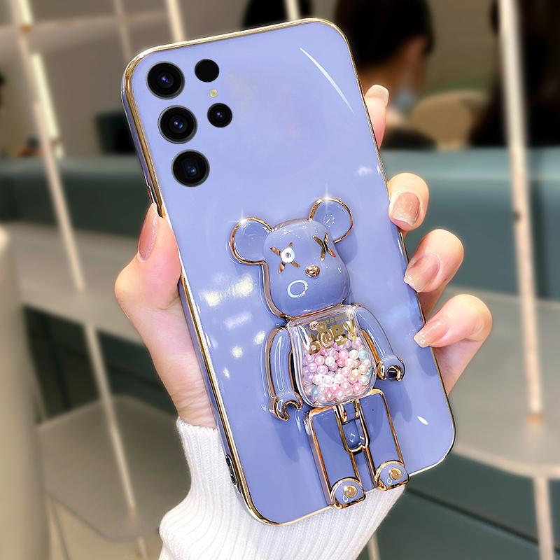 For Galaxy S26 Ultra Plus Case Soft Electroplated Quicksand Hourglass Pellet KWAS Bear silicone shockproof Protector Smooth