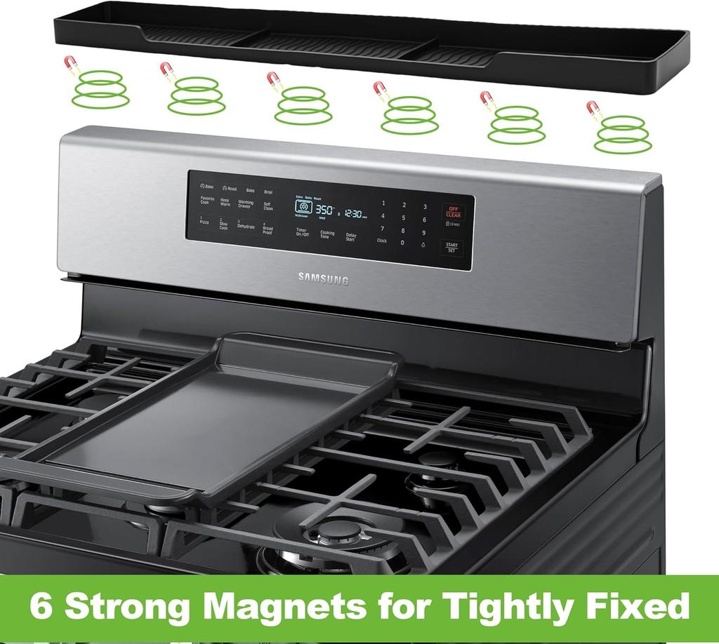 30" Magnetic Stove Top Shelf Kitchen Organizer Anti-Slip Anti-Fall Heat Resistant Food-Grade Silicone Spice Rack for Flat Stoves