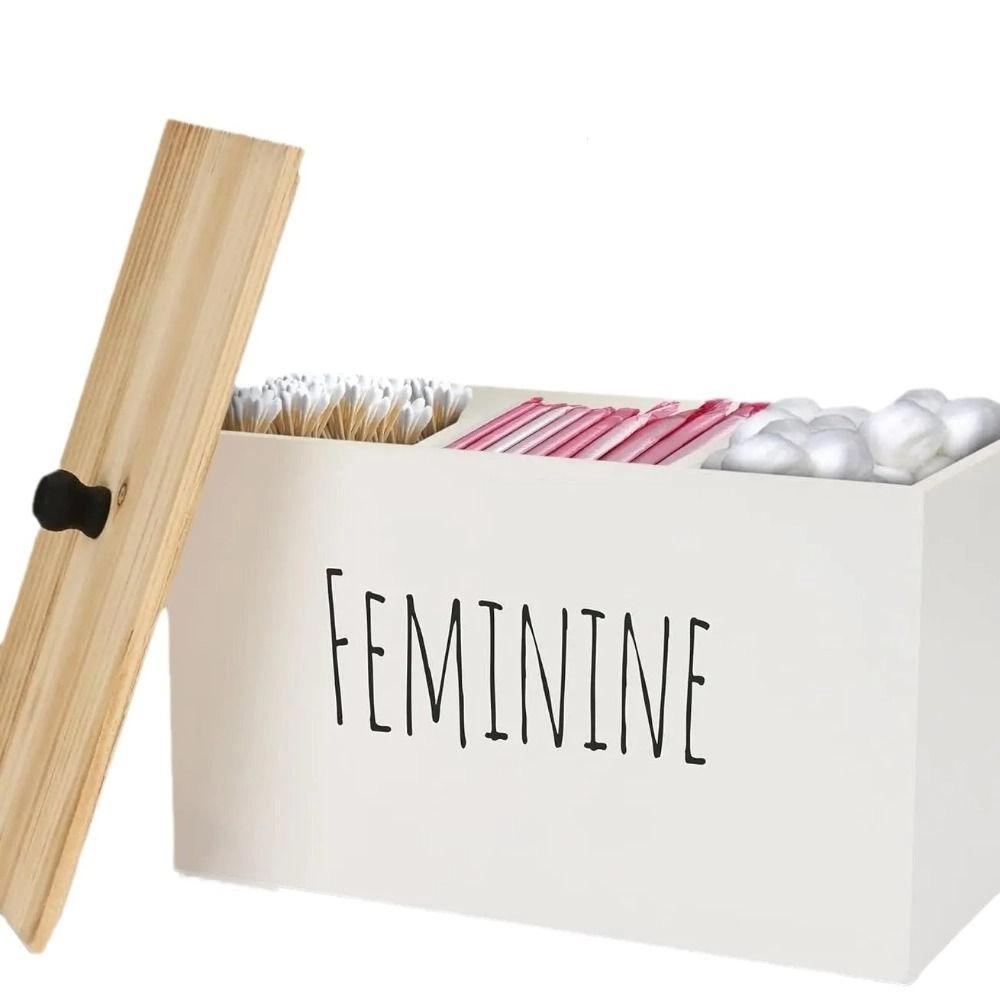 Wooden Cotton Pads Storage Box 1/3 Grids with Lid Lady Pad Storage Container Large Capacity Dust Proof Tampon Holder Bathroom