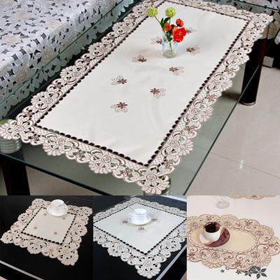 Toalha de Mesa de Renda Bordada Branca Tecido de Cetim Vintage Toalha de Mesa Floral Tema Country Francês Decoração de Casa Casamento Festa