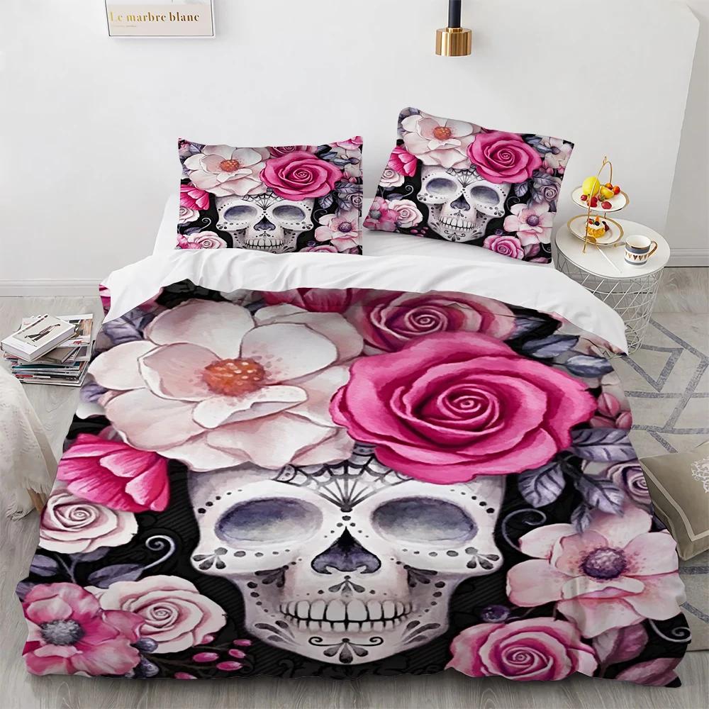 

Comforter Spider Web Bedding Halloween Theme Rose Skull Print Comforter Boys Girls Microfiber Set Comforter (quilt)-EU Single(135*200cm)3pcs