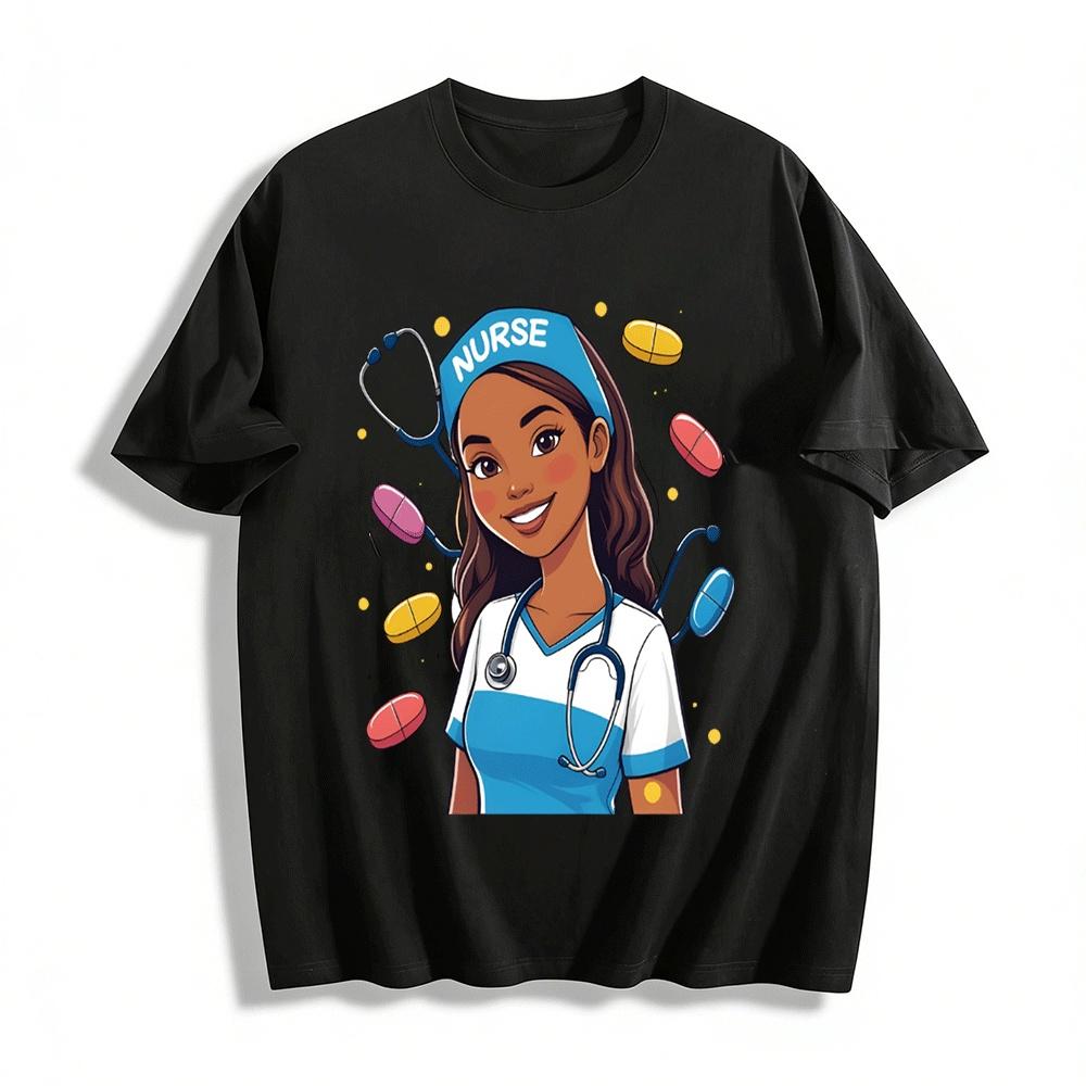 Nurse Themed Graphic Tee Casual Medical Worker Commemorative Top Pure cotton T-shirt XXS
