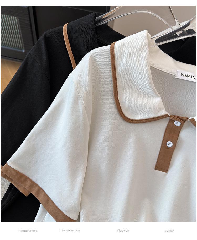 Plus Size Women's Summer Lapel Top Slimming Short Sleeve T-Shirt Cardigan