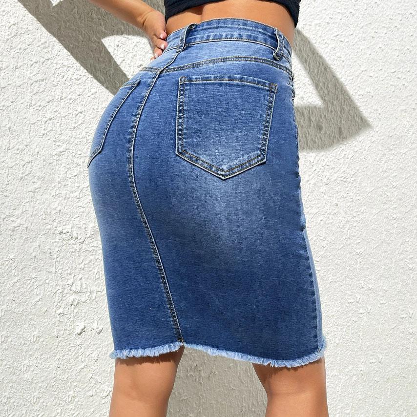 Womens Casual Mini Jeans Short Skirt Stretch High Waist Denim Pencil Skirt Plus Size