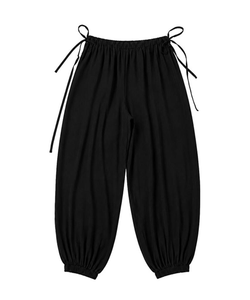 Eontildiyeseu Side String Wide Balloon Pants, Black