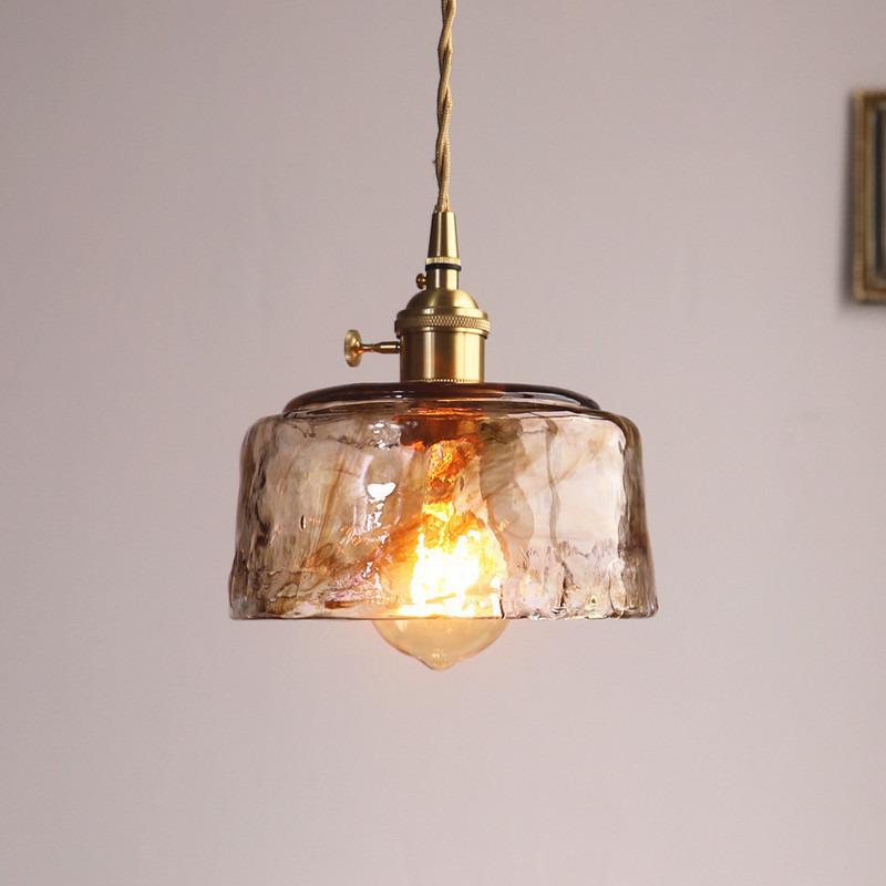 Retro Brass & Glass Bedside Lamp - Single Head Chandelier for Bedroom, Restaurant, Bar, or Store Entry.