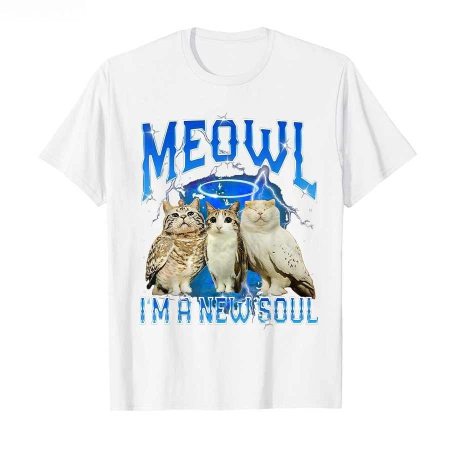 Katze Eule Lustig Verflucht Internet Gehirnfäule Bootleg Meowl T-Shirt Für Unisex Unisex T-Shirts Kurzarm Oberteile Unisex Kleidung