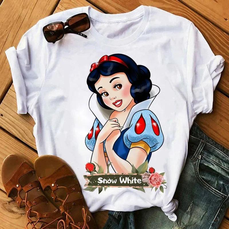 Disney Princess Creative Printed Short Sleeve Tshirt 2025 Summer New Women Cute Plus Size Harajuku Loose Casual Comfortable Top