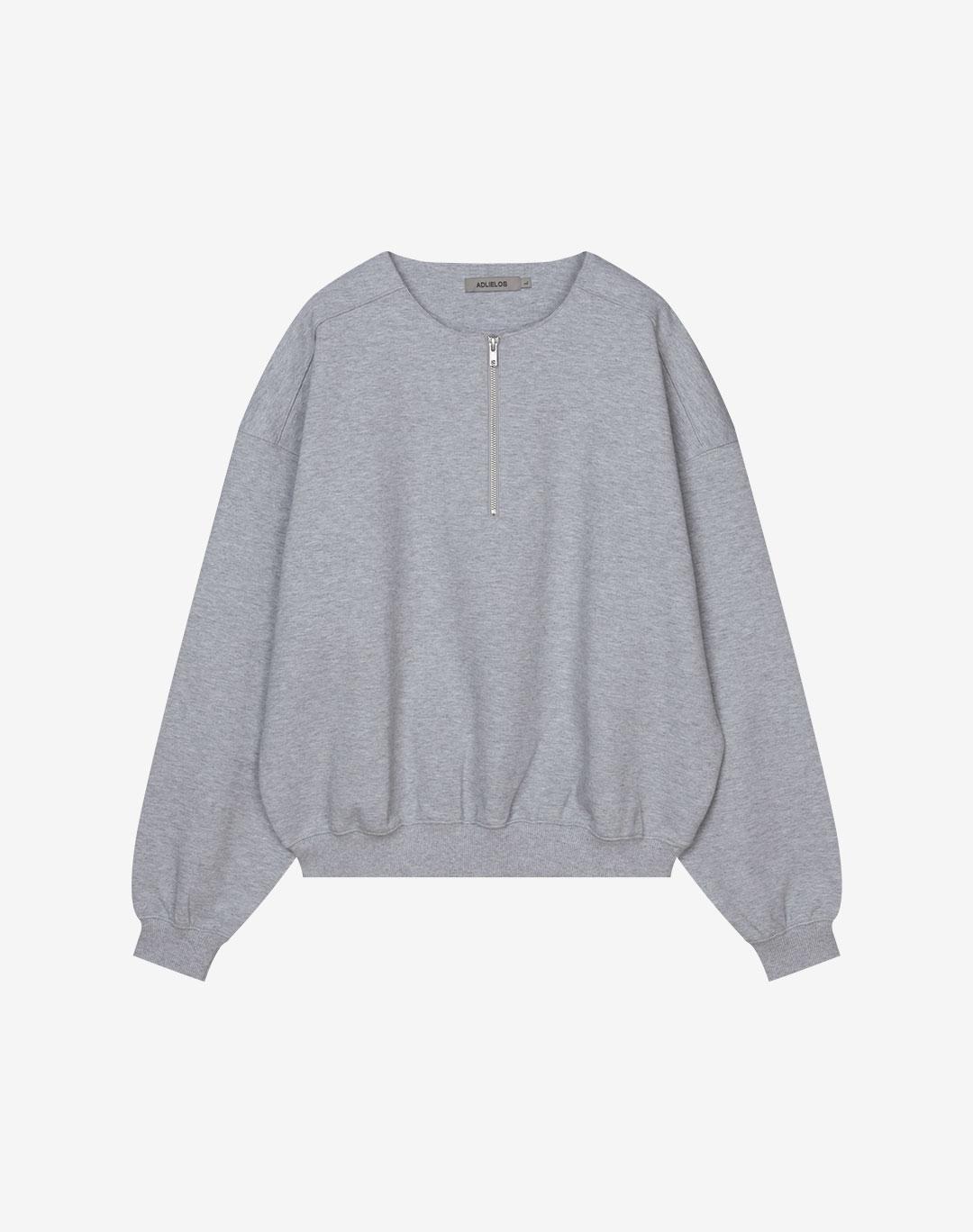 Adrielos Border Collarless Half-Zip Sweatshirt [Melange Grey] M