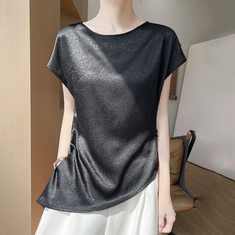 

2025 Summer Women s Round Neck Versatile Pullover Fashionable Short Sleeve Top XL