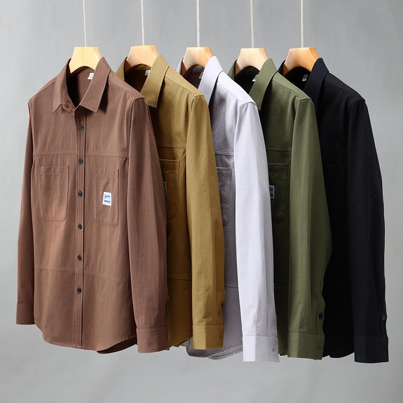 Japanese Style Cargo Long Sleeve Shirts for Men Spring/Autumn Youth Popular Pure Cotton Double Pocket Casual Shirt