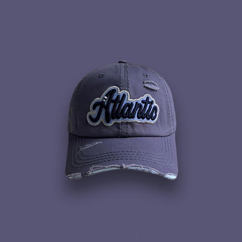 Pink Washed Denim Ripped Baseball Cap Women's Summer Versatile Street Letter Embroidery Cap Tide