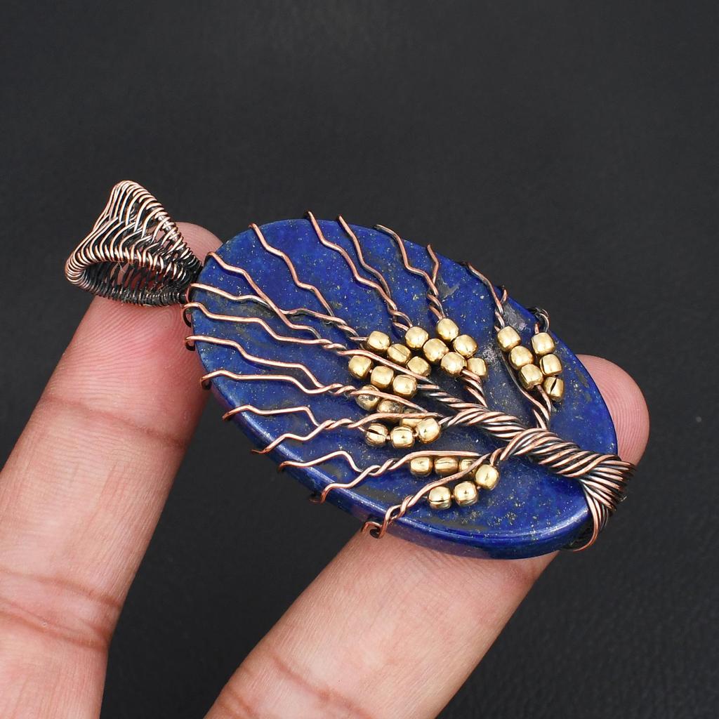 Handmade Lapis Lazuli Tree of Life Pendant Copper Wire Wrapped Pendant Blue Gemstone Jewelry Gift for Women