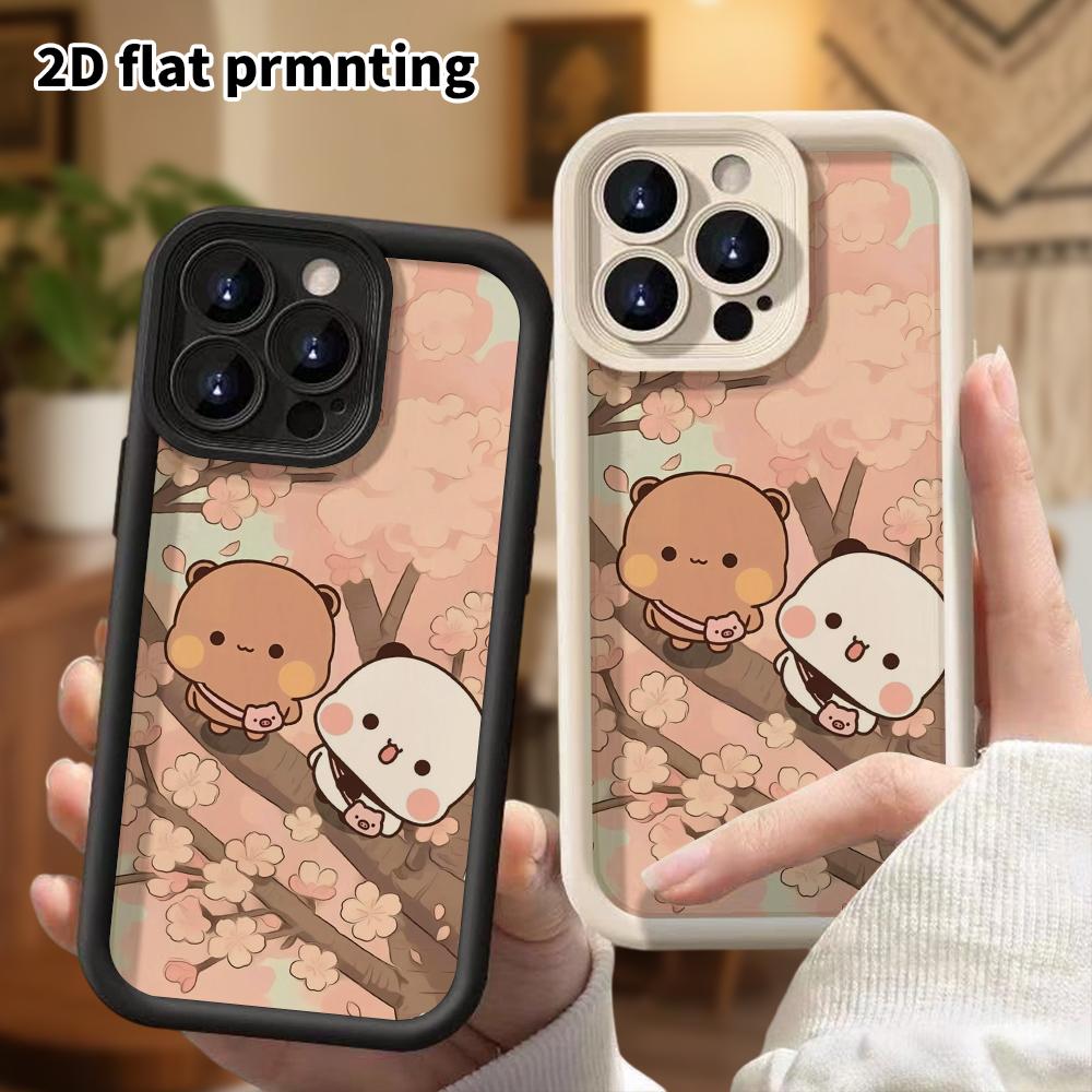 Phone Case: 2D Flat Design Suitable for iPhone 18 17 16 15 14 13 Pro Stepped Protective Case, Panda and Brown Bear, Christmas and Halloween Gift