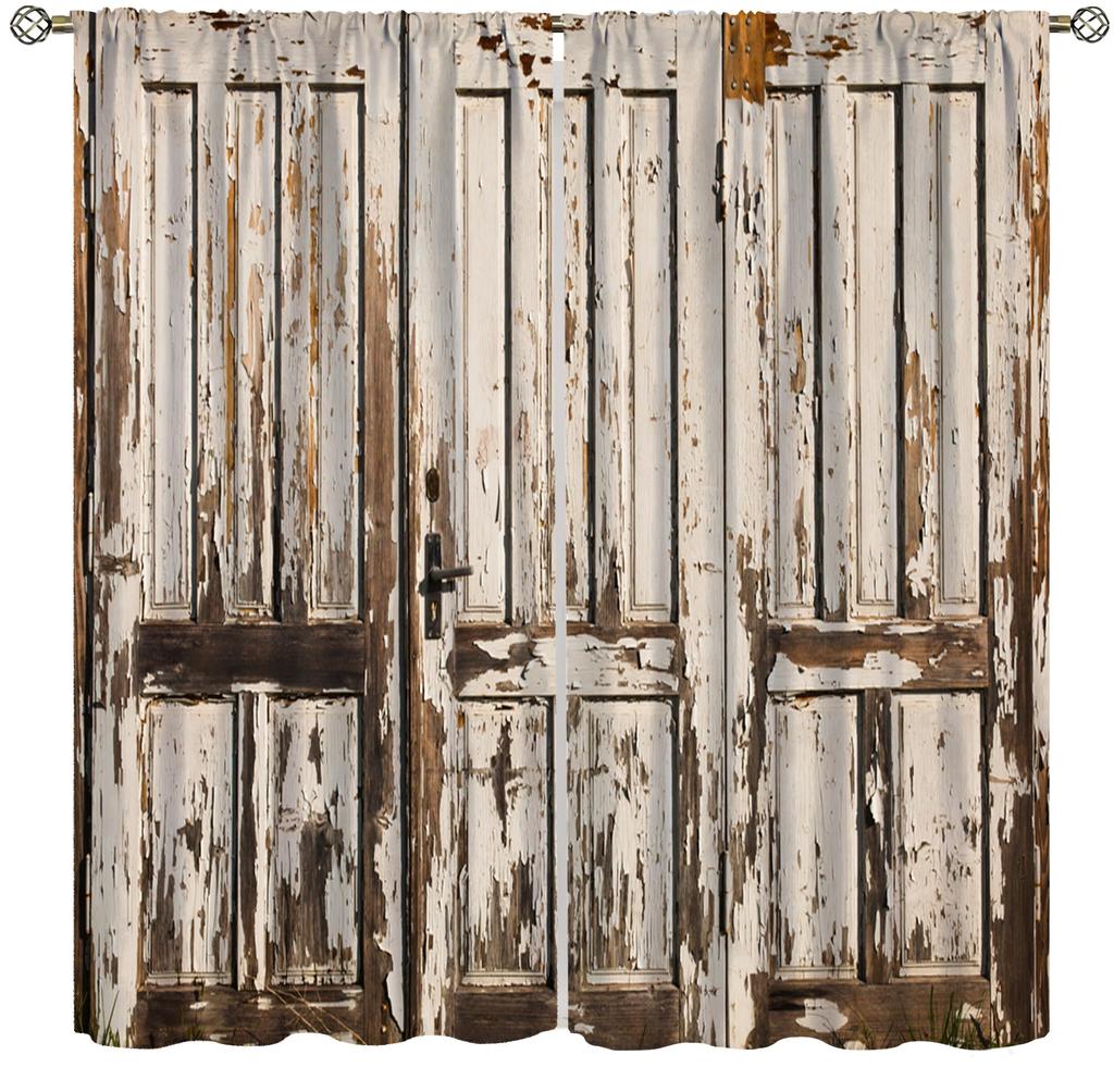 Rustic Vintage Wood Plank Blackout Curtain 2 Panels Aged Rough Wooden Board Texture Print Window Drape Warm Cabin Living Room