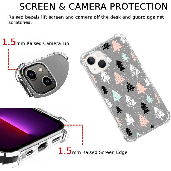 Pink White Black Christmas Trees Case Compatible with iPhone 13, Winter Christmas Cartoon Case for iPhone 13, Cool TPU Bumper Phone Case Cover