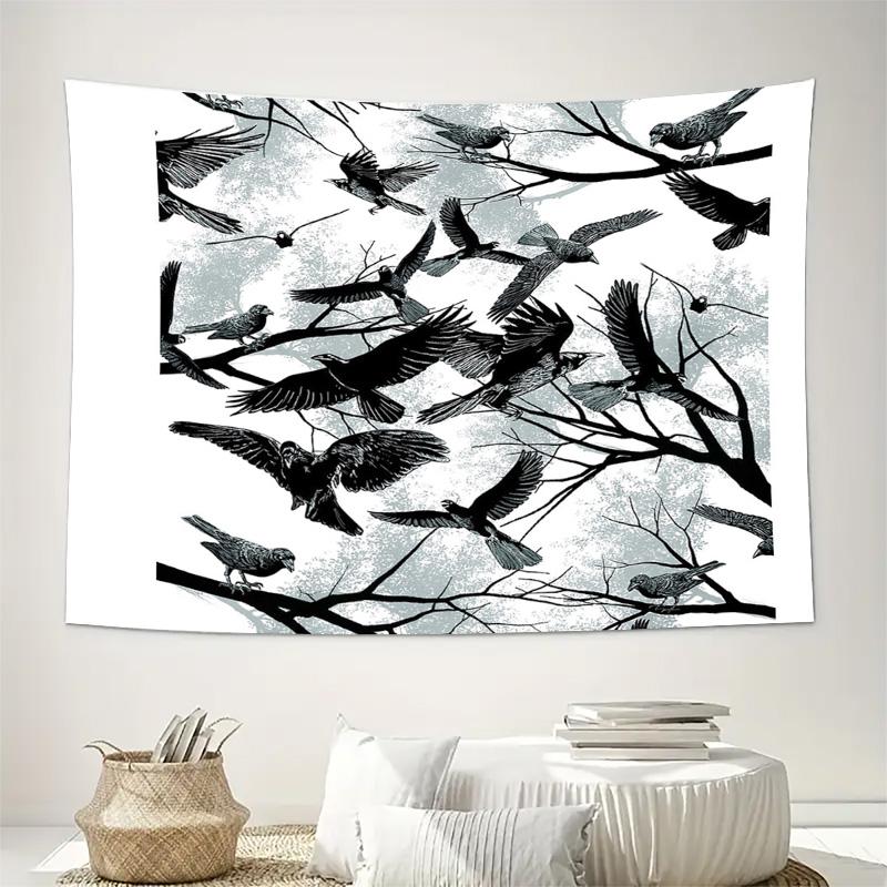 Bohemian Tapestry Nature Tree Branch Birds Wall Hanging Forest Decor Home Living Room Bedroom Aesthetic Wall Art Vintage Throw