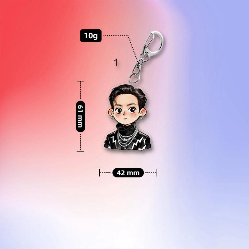 BTS Edgy Black Leather Jacket Cartoon Acrylic Keychain, Bangtan Boys Edgy Cartoon Figure Keyring, Kpop ARMY Fans Bag Charm