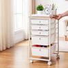 VEVOR Rolling Cart with Drawers, 5 Drawer Storage Organizer, Mobile Utility Cart with Wood Top, Steel Frame, Universal Casters & 2 Brakes