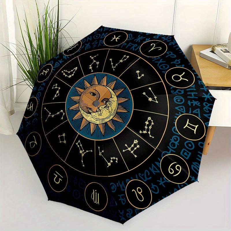 

Zodiac Wheel Astrology Chart Decor Umbrella, Cute Umbrella with Cute Design, Portable 3-Fold Compact Umbrella for Men & Women, Valentine s Day Mother