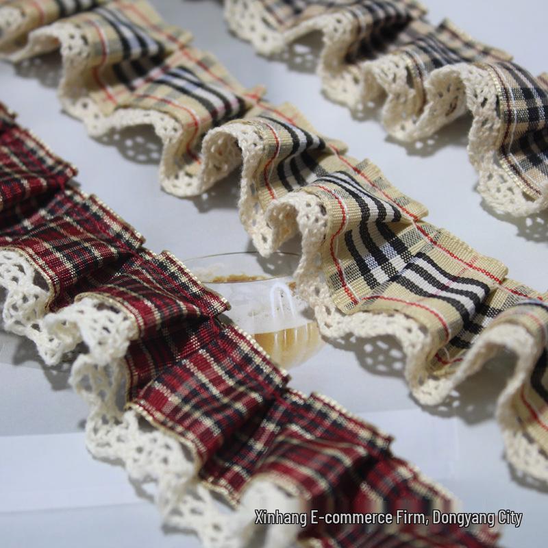 3cm Plissierte Karo-Spitzenmanschette Saum Puppenkleidung, Haaraccessoires, Kartenhalter, Abzeichen DIY-Material
