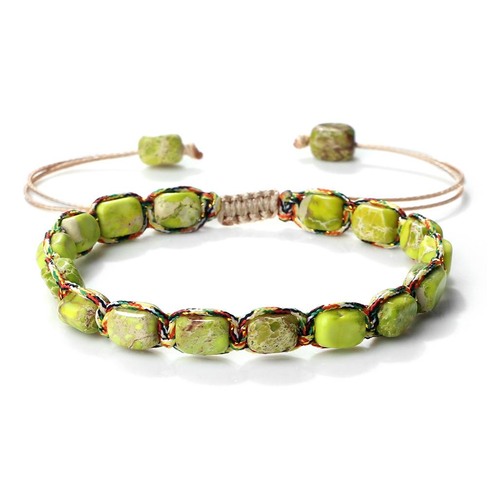 Vintage Bohemian Handmade Hemp Rope Bracelet Imperial Stone Beaded 3D Bead Charm Bangle